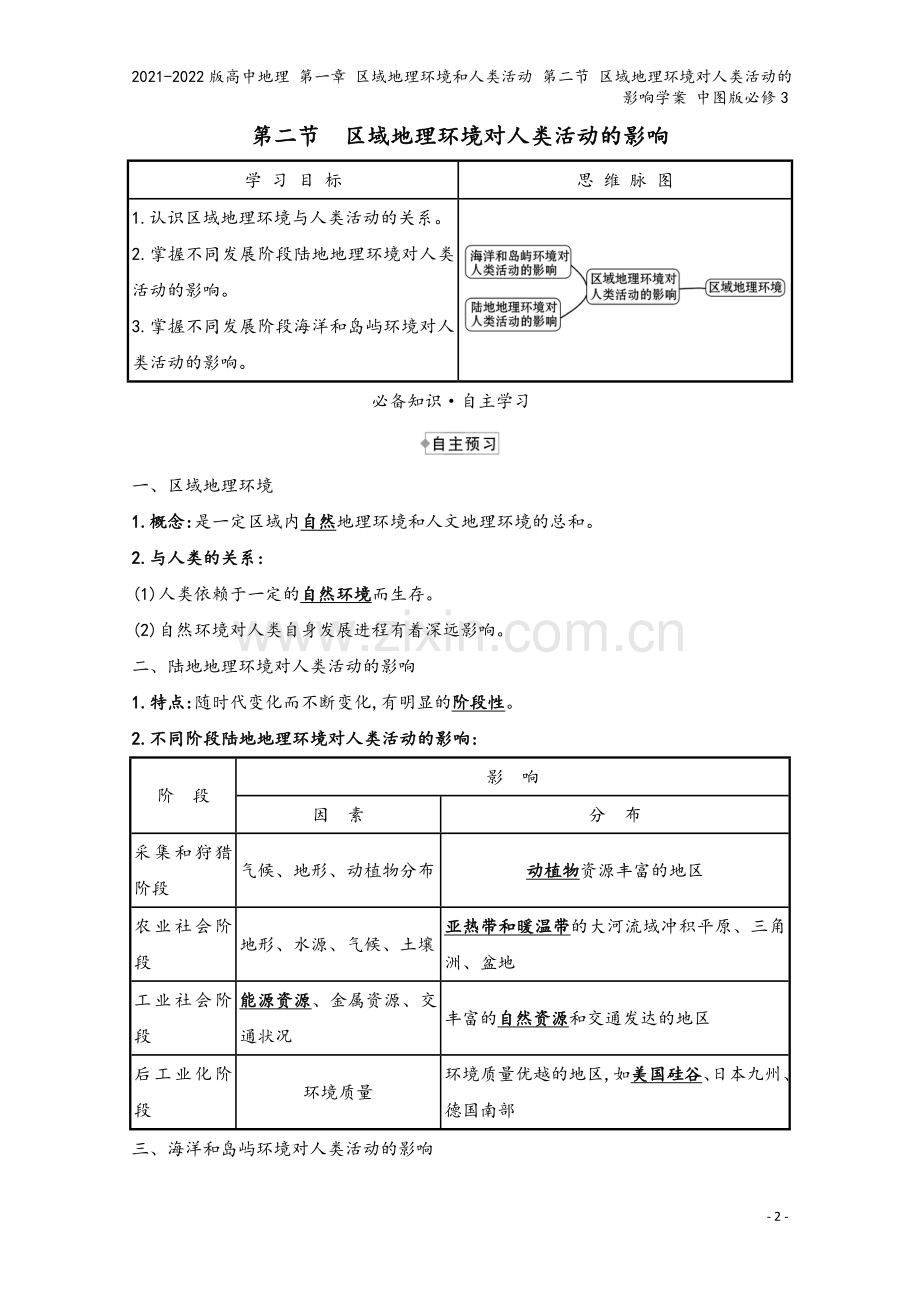 2021-2022版高中地理-第一章-区域地理环境和人类活动-第二节-区域地理环境对人类活动的影响学.doc_第2页