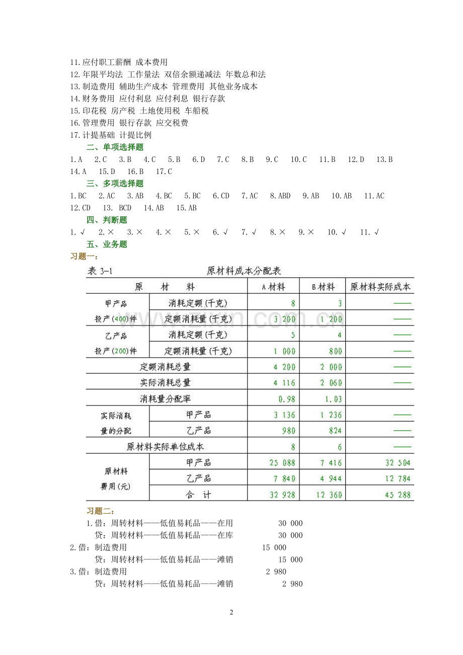 成本会计习题集答案.doc_第2页