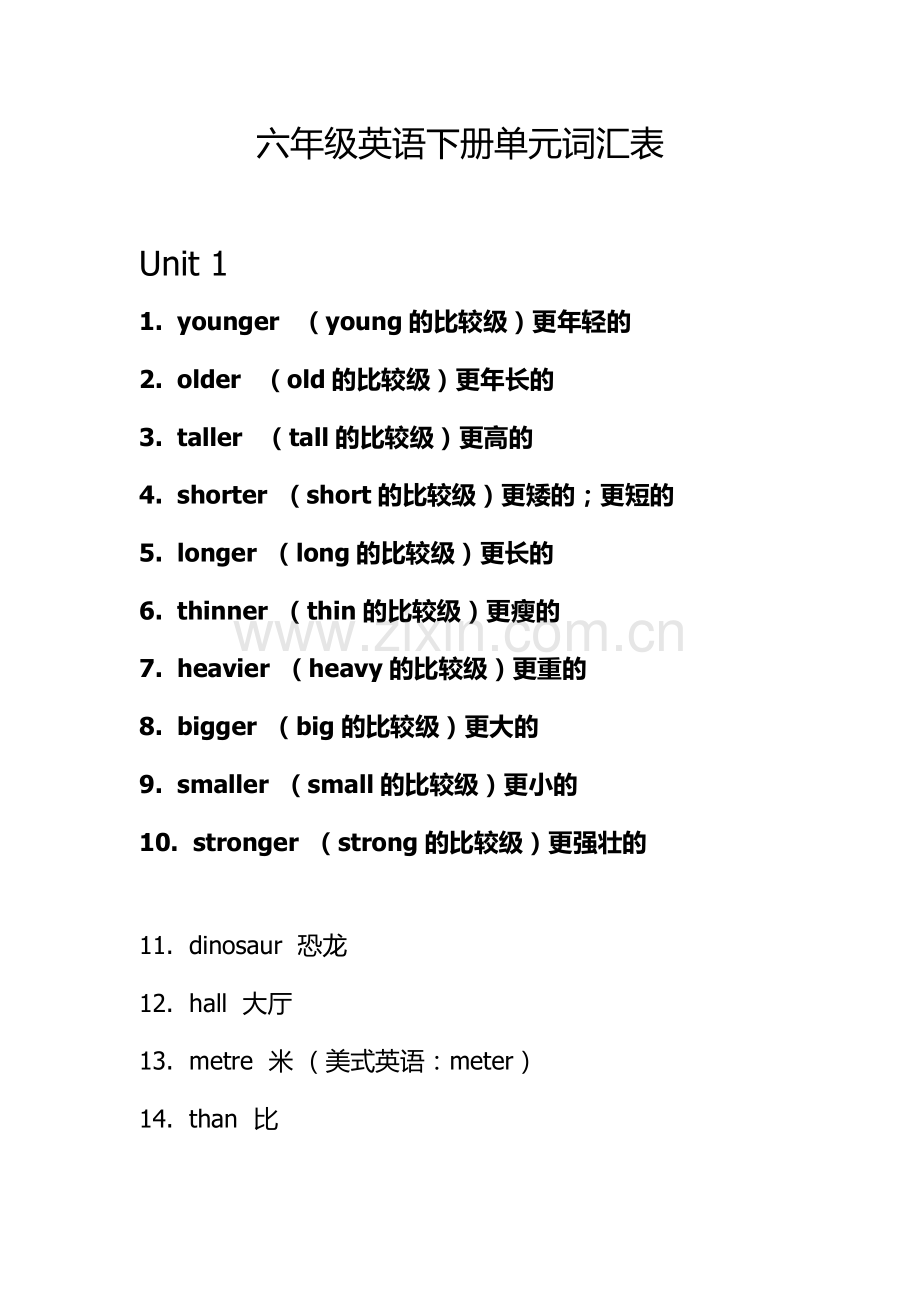 人教版六年级英语下册单元词汇表(新版)(3).doc_第1页