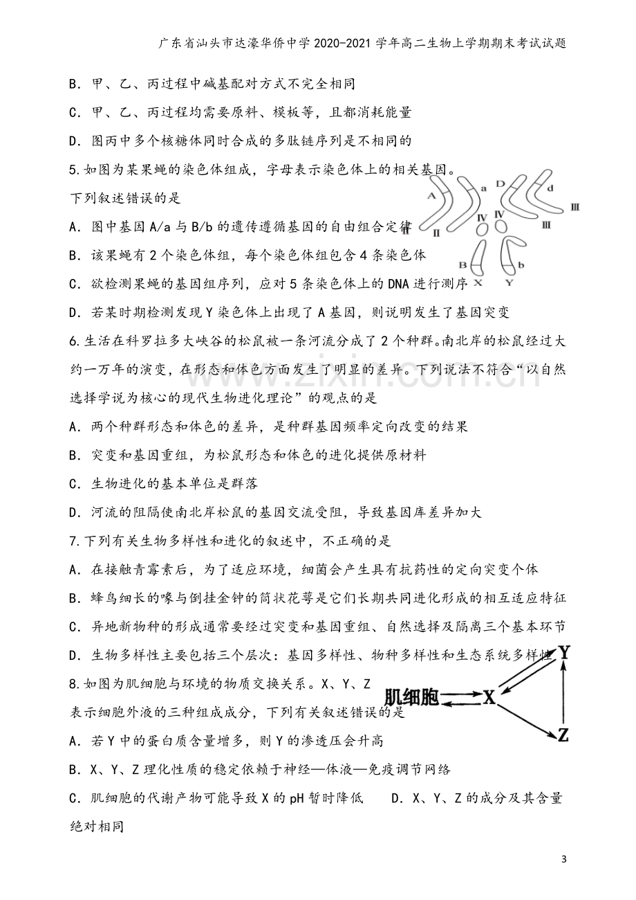 广东省汕头市达濠华侨中学2020-2021学年高二生物上学期期末考试试题.doc_第3页