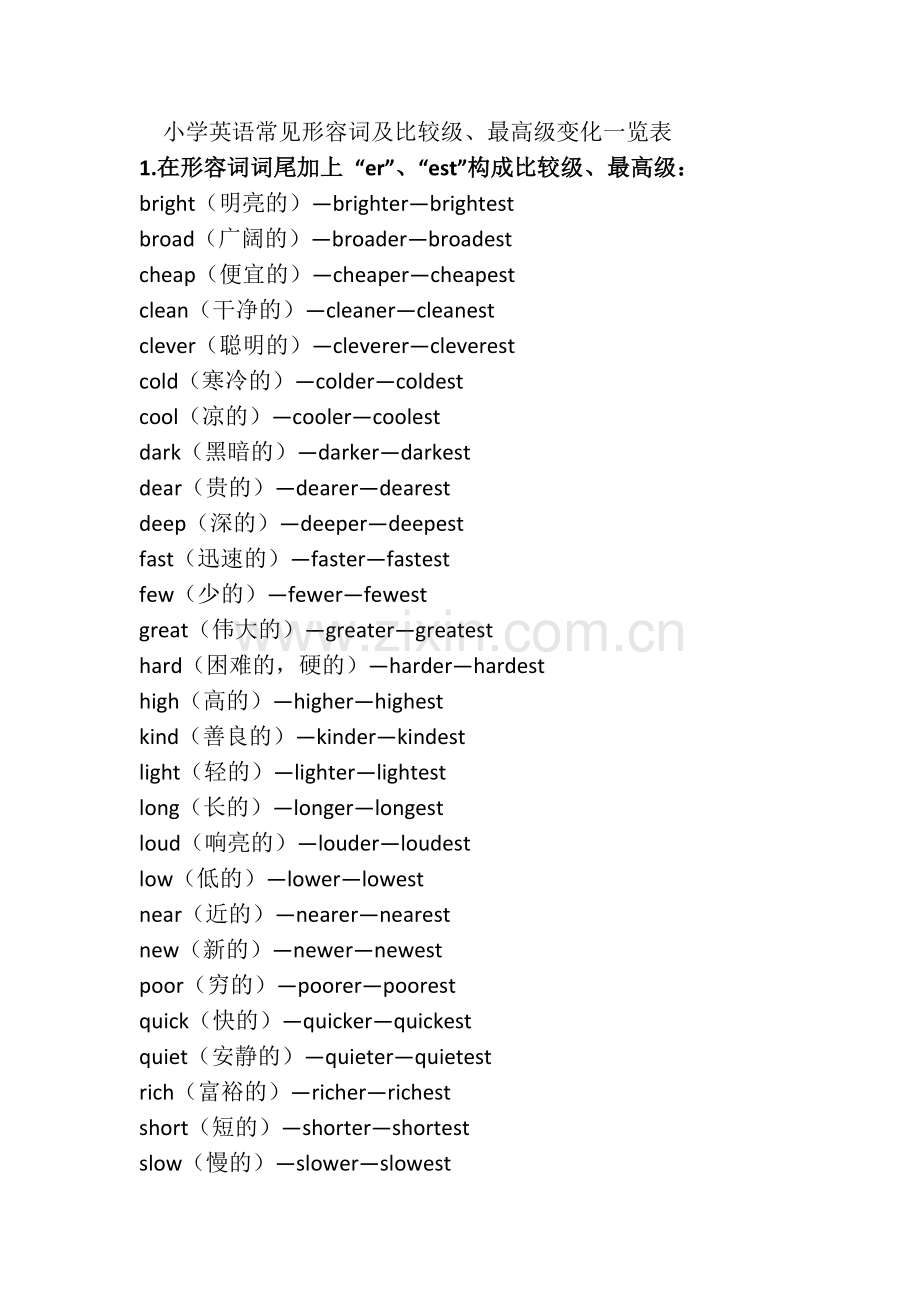 小学英语常见形容词及比较级最高级.doc_第1页