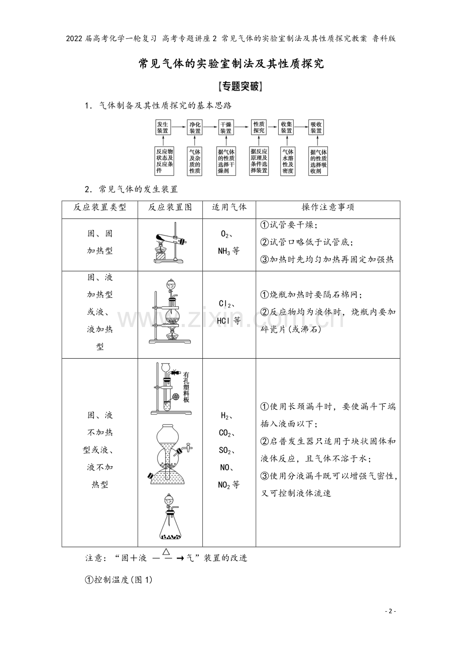 2022届高考化学一轮复习-高考专题讲座2-常见气体的实验室制法及其性质探究教案-鲁科版.doc_第2页