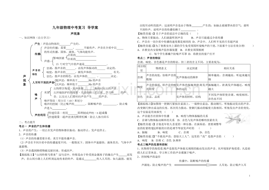 2019届中考物理复习专题——声现象-导学案(无答案).doc_第1页