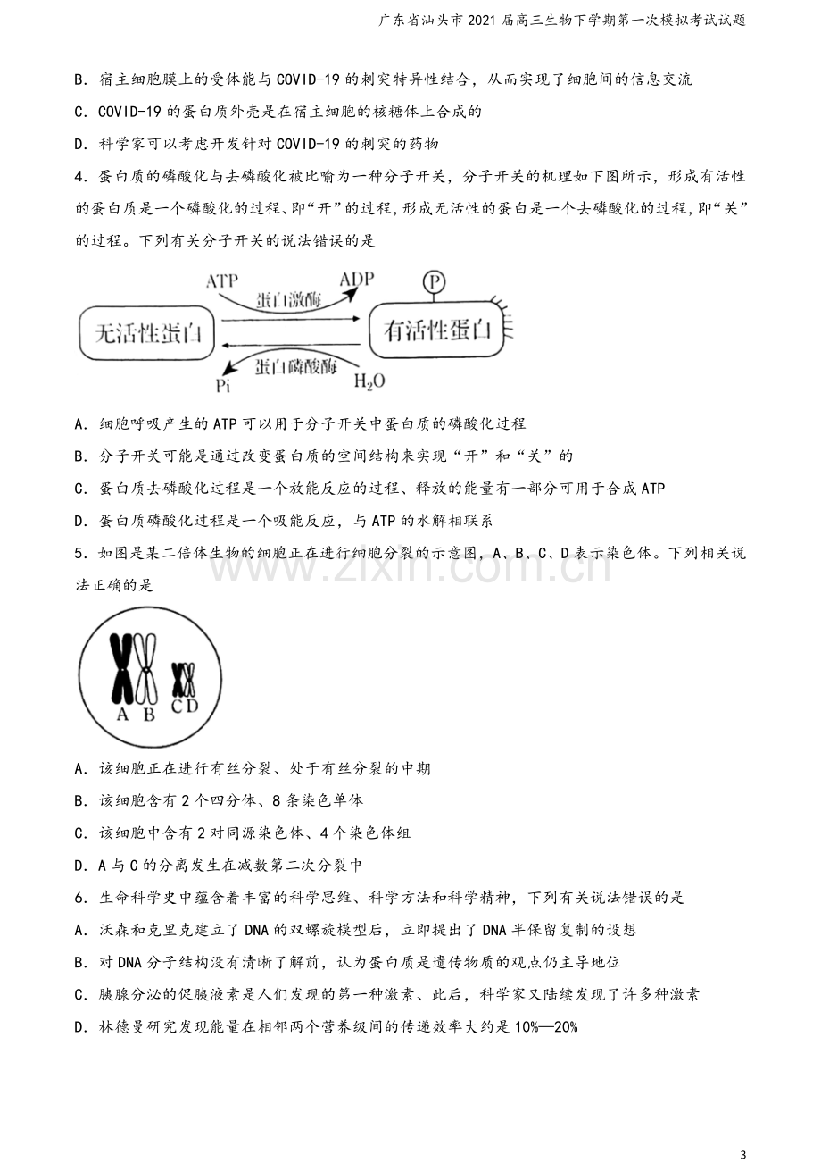 广东省汕头市2021届高三生物下学期第一次模拟考试试题.doc_第3页