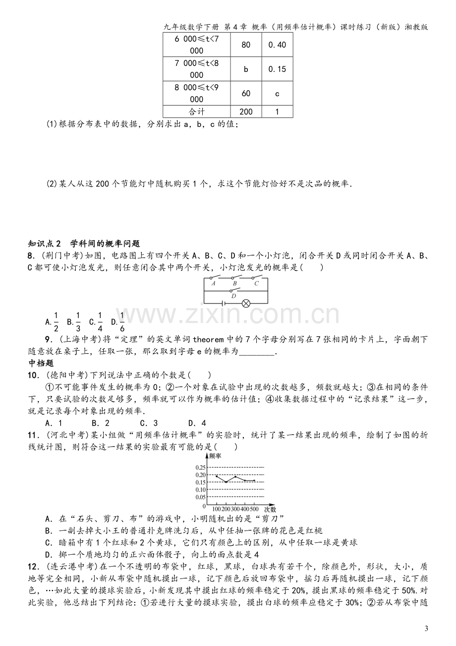 九年级数学下册-第4章-概率(用频率估计概率)课时练习(新版)湘教版.doc_第3页