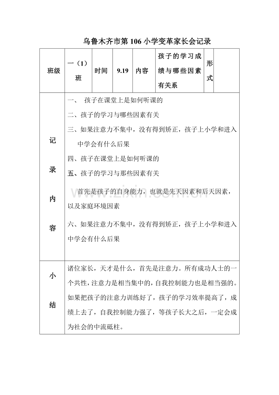 变革家长会记录表格.doc_第1页