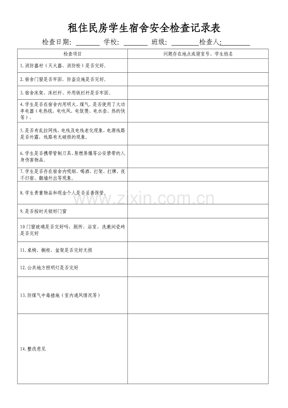 学生宿舍安全隐患排查表.doc_第2页