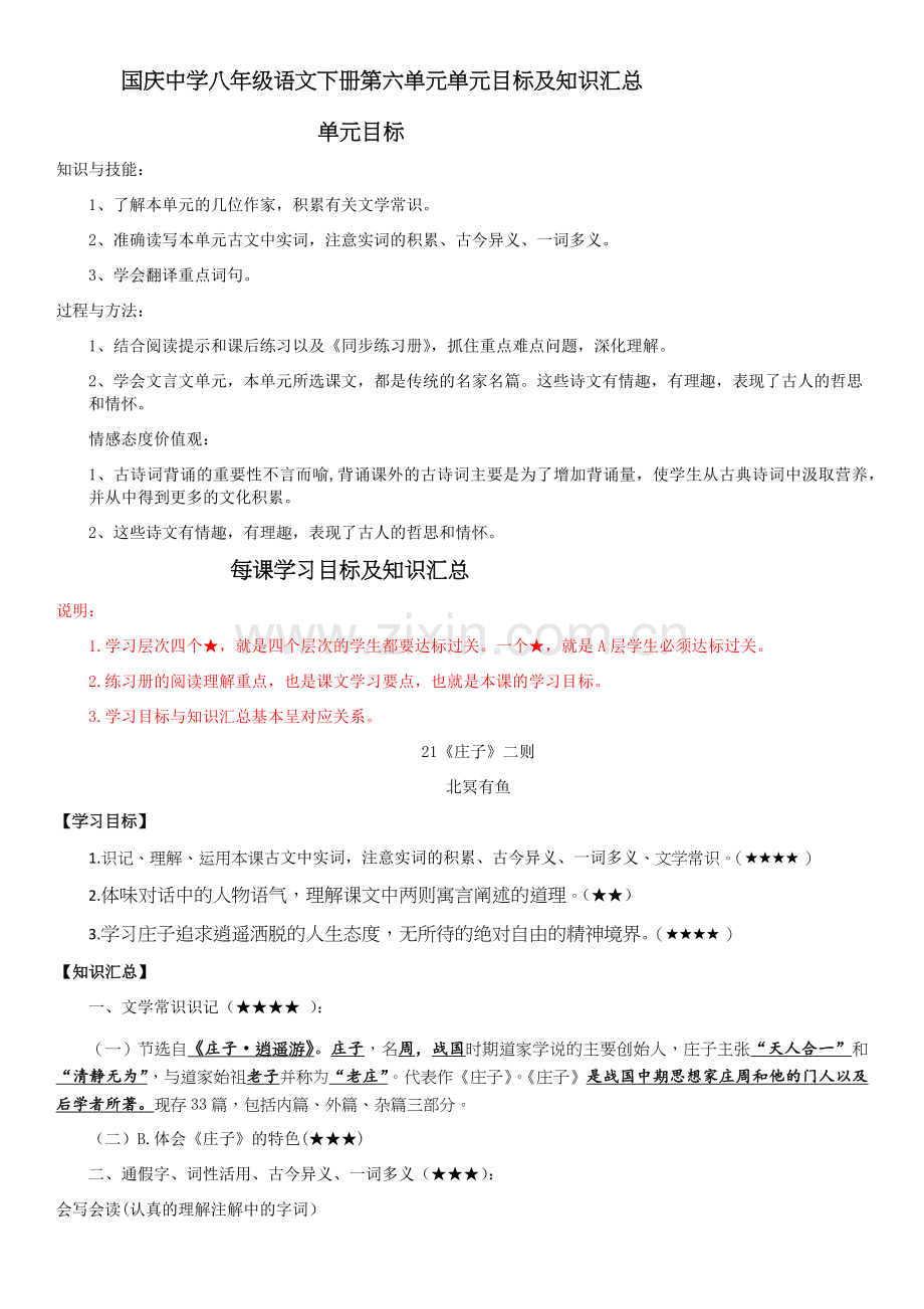 八年级语文下册第六单元单元目标及知识汇总.doc_第1页