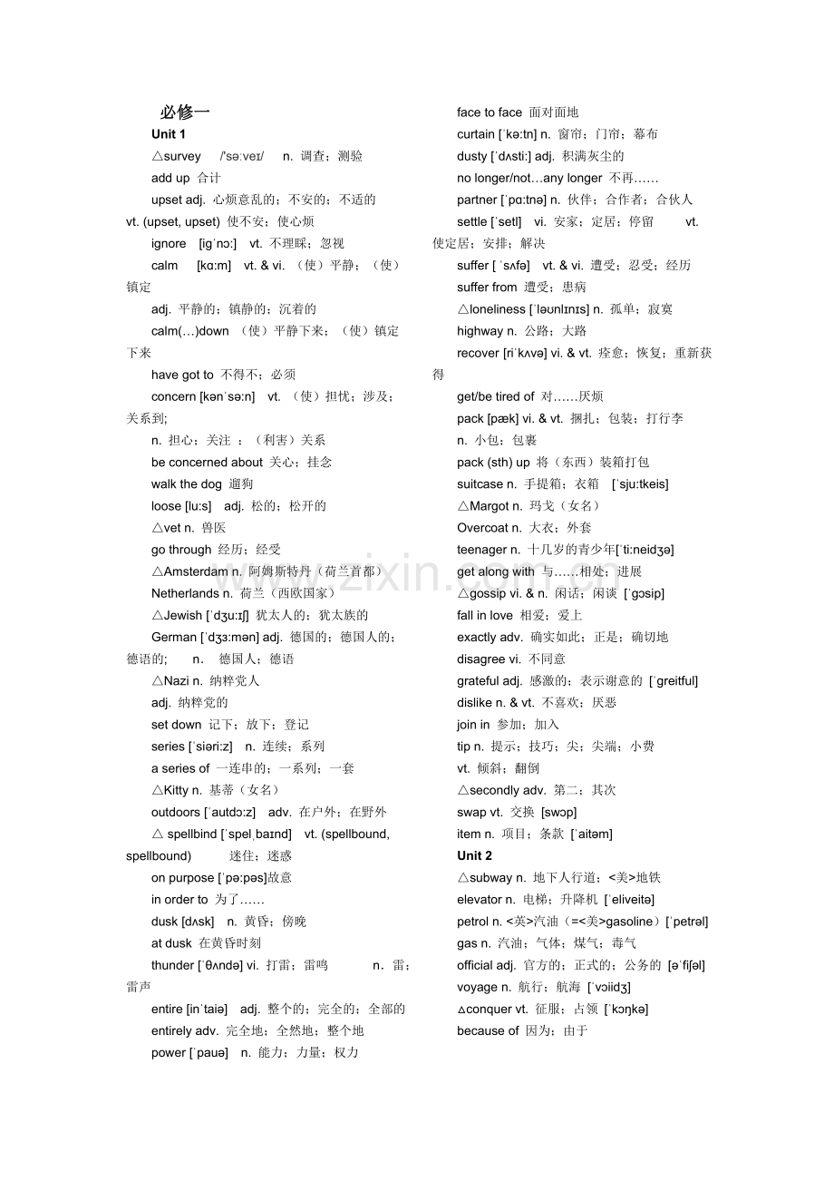 人教版高中英语必修一至必修四单词(带音标).doc_第1页