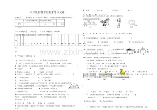 八年级物理下册期末考试试题答案.doc