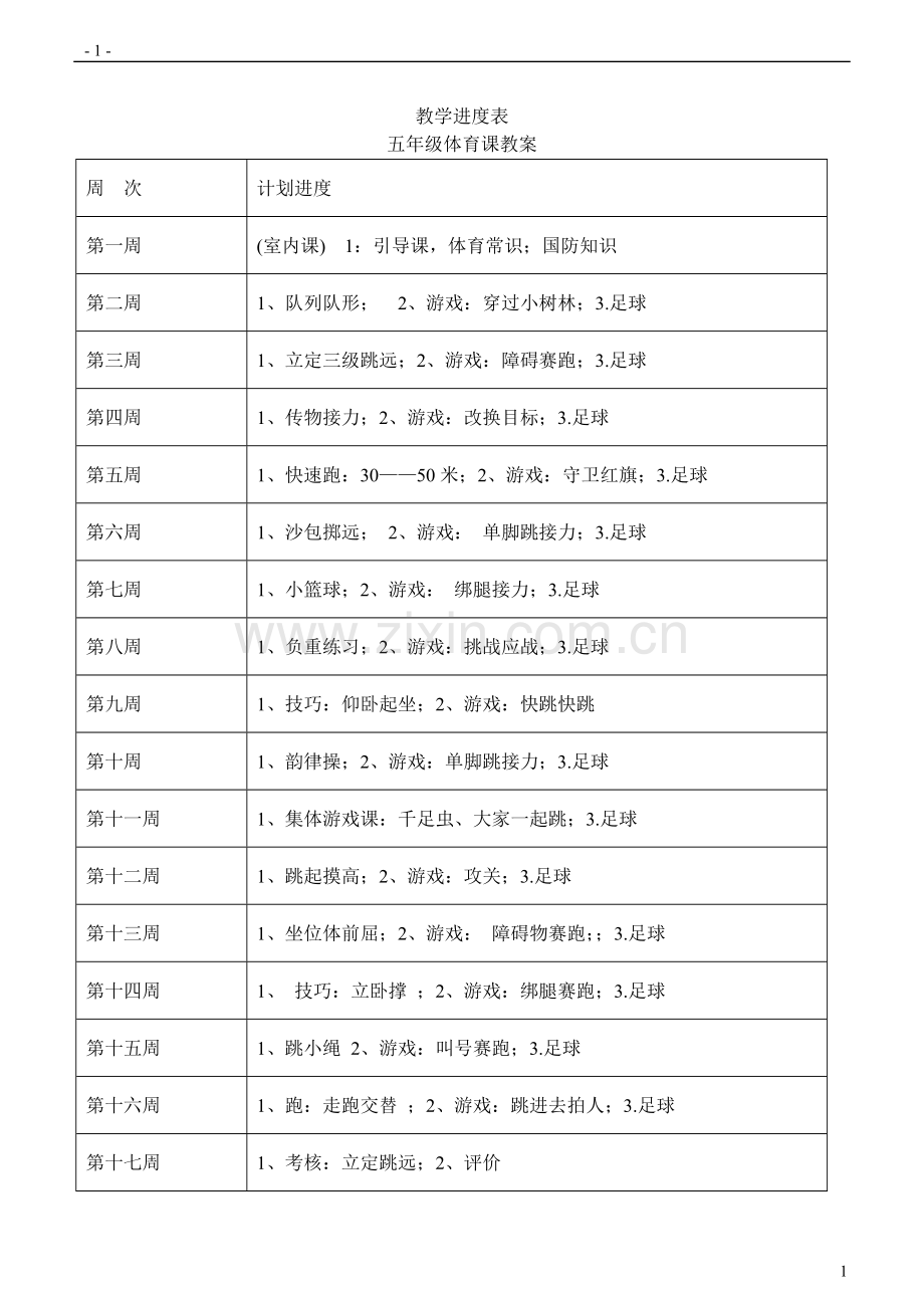 小学五年级体育教案.doc_第1页