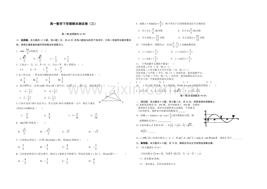 高一数学下学期期末测试卷(人教版).doc_第1页