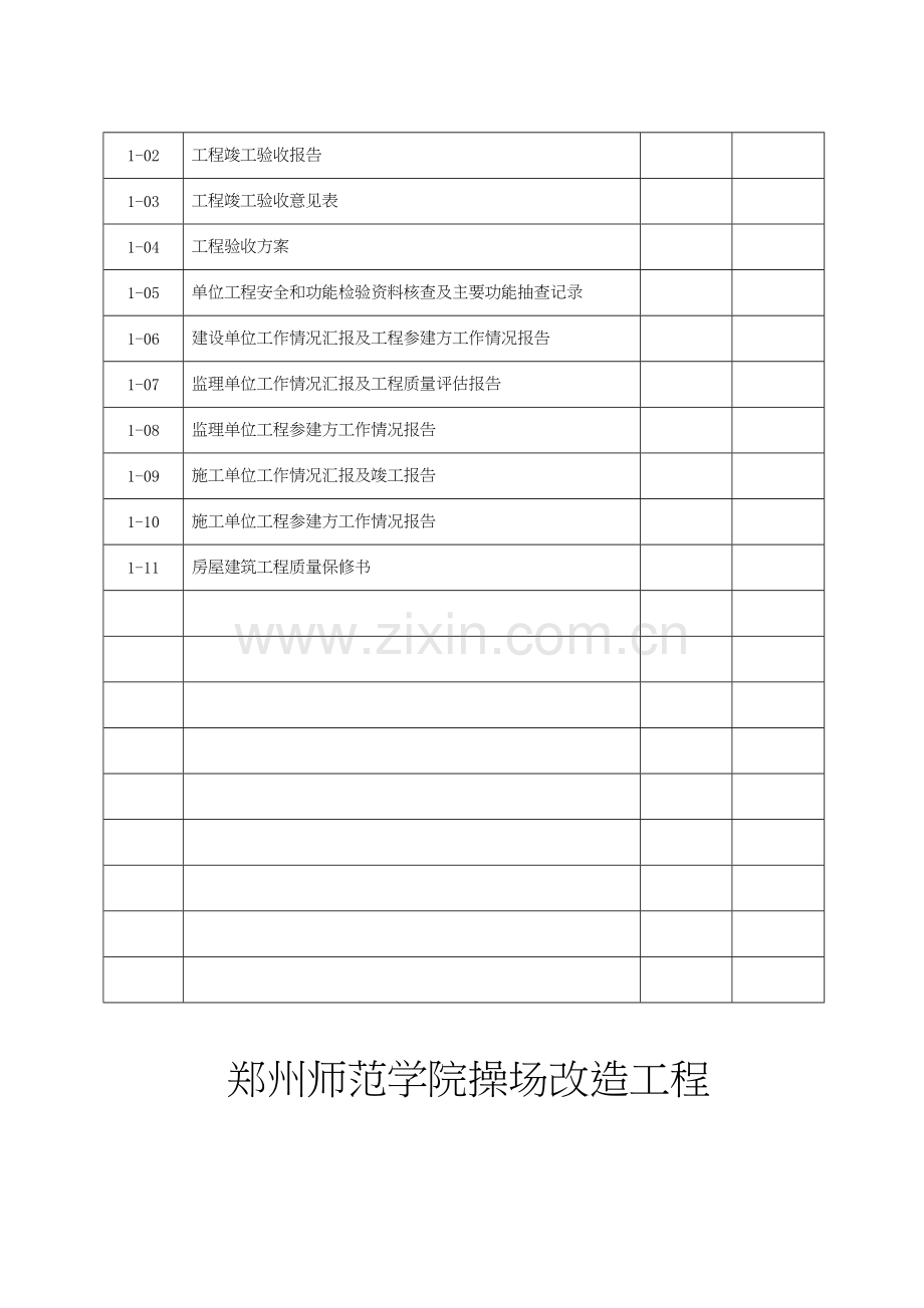 01-工程竣工资料-装订目录-封皮-郑州师范学院操场改造工程.docx_第2页