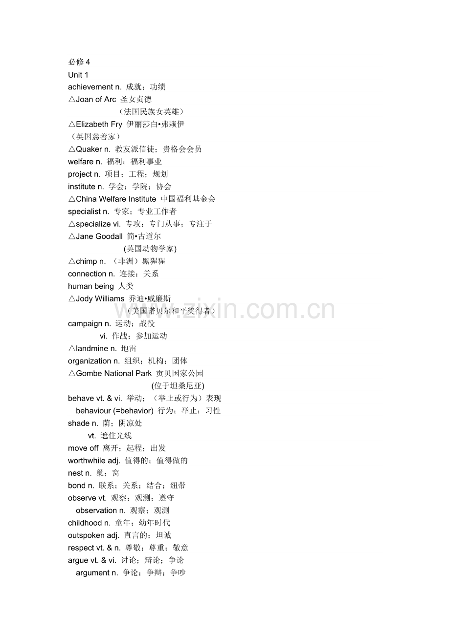 高中英语必修4单词表.doc_第1页