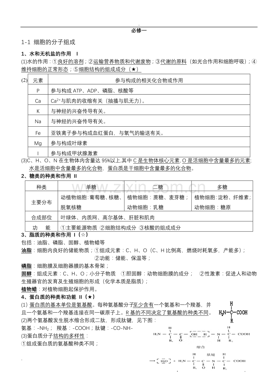 浙教版生物必修一知识点概括.doc_第1页