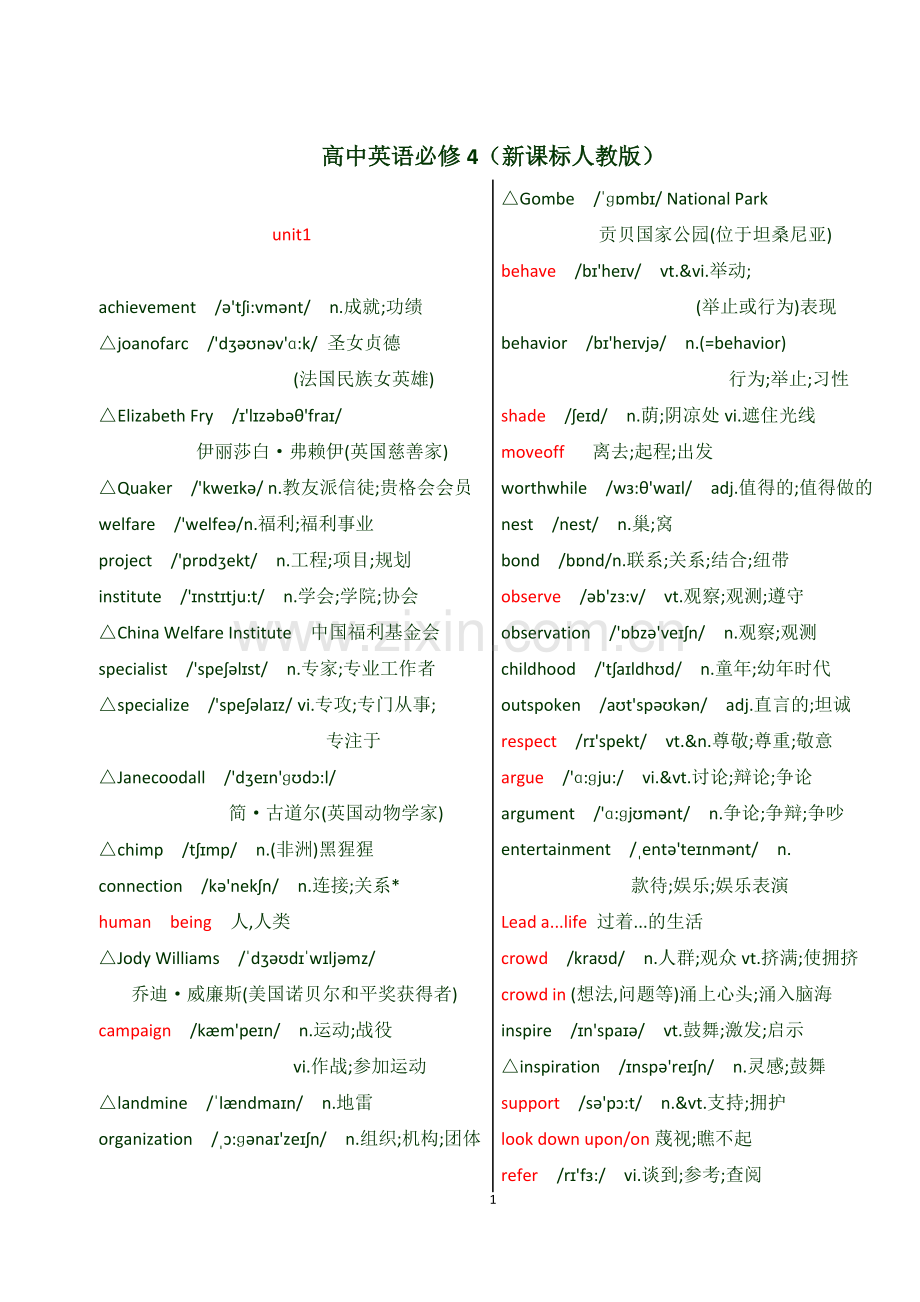 高中英语必修4词汇表有音标(新课标人教版).doc_第1页