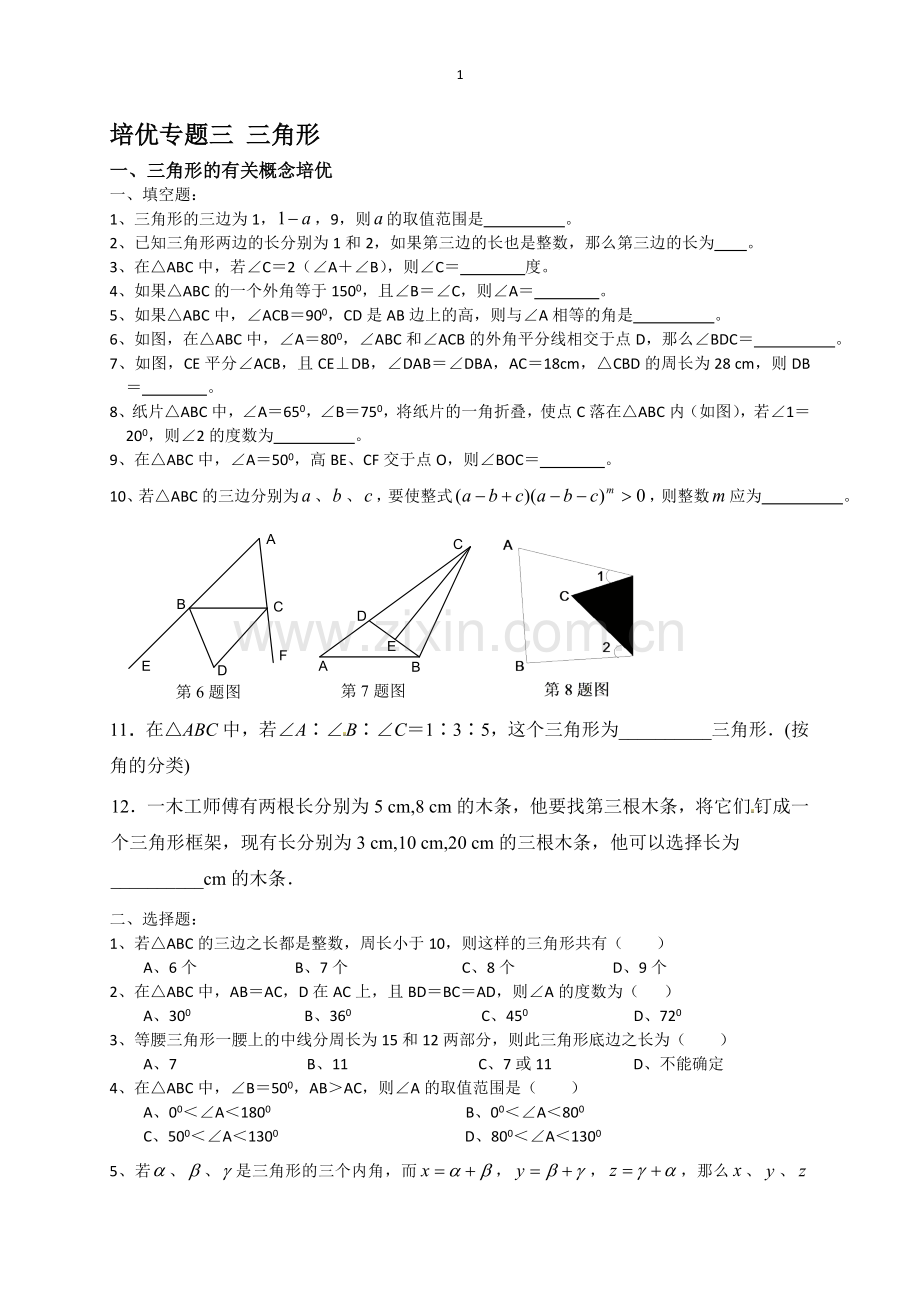 新北师大版七年级数学下第五章三角形培优专题.doc_第1页