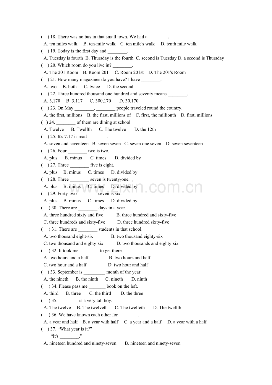 初中英语数词专项练习.doc_第2页