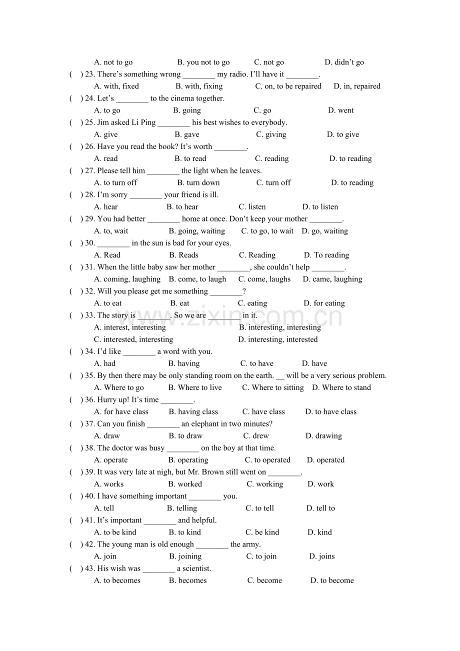 【初中英语语法专项练习】非谓语动词专项练习.doc_第2页