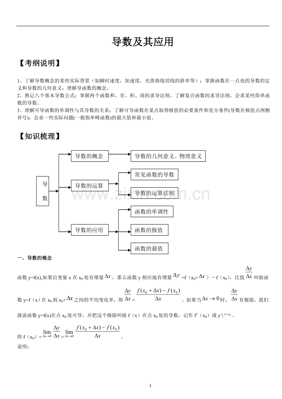 导数有关知识点总结、经典例题及解析、近年高考题带答案.doc_第1页