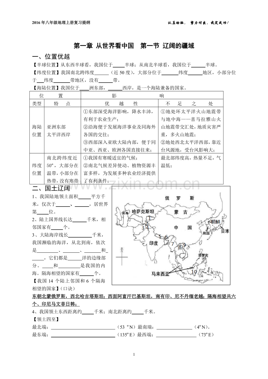 2016年人教版八年级地理上册复习提纲.doc_第1页