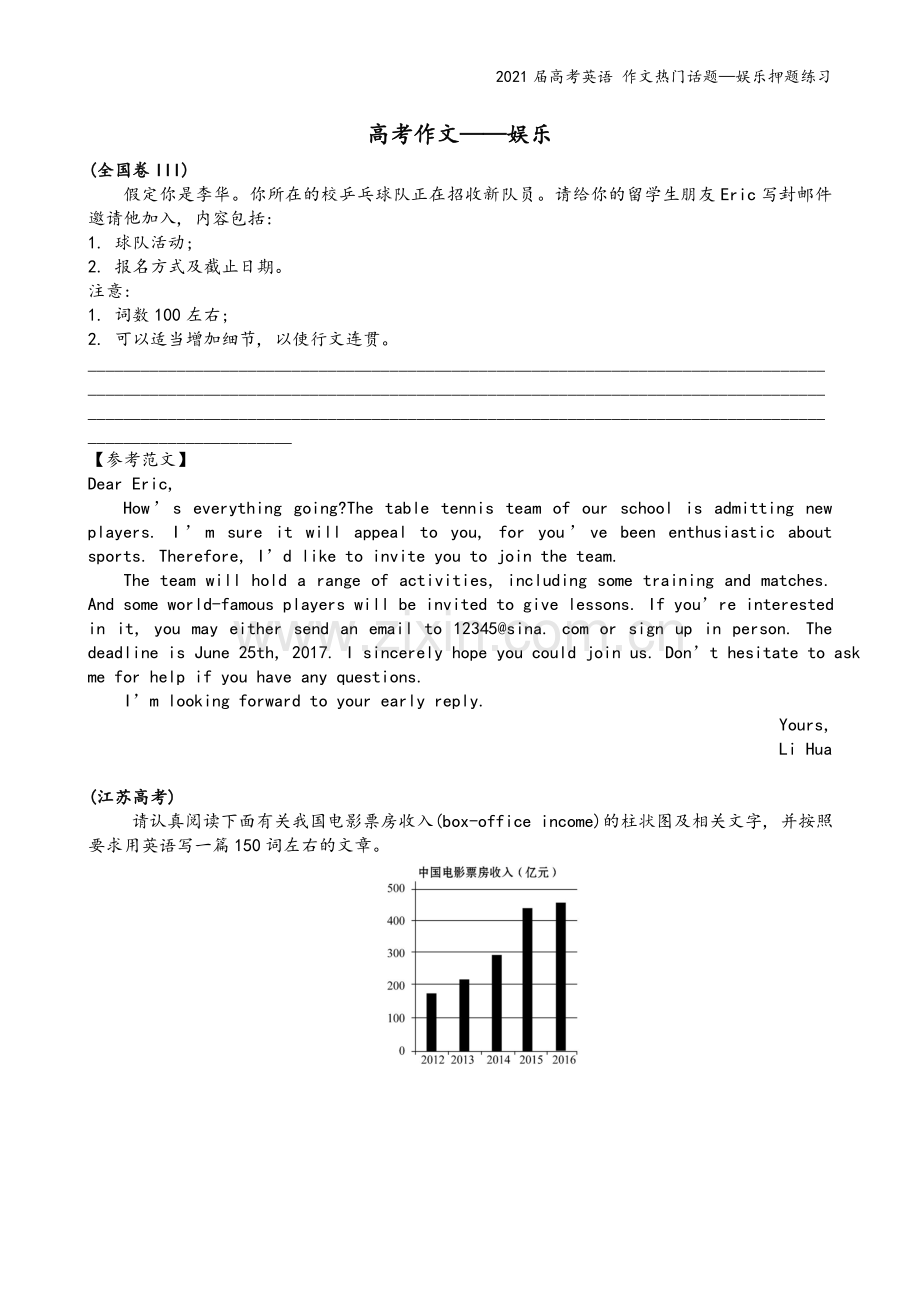 2021届高考英语-作文热门话题—娱乐押题练习.doc_第2页