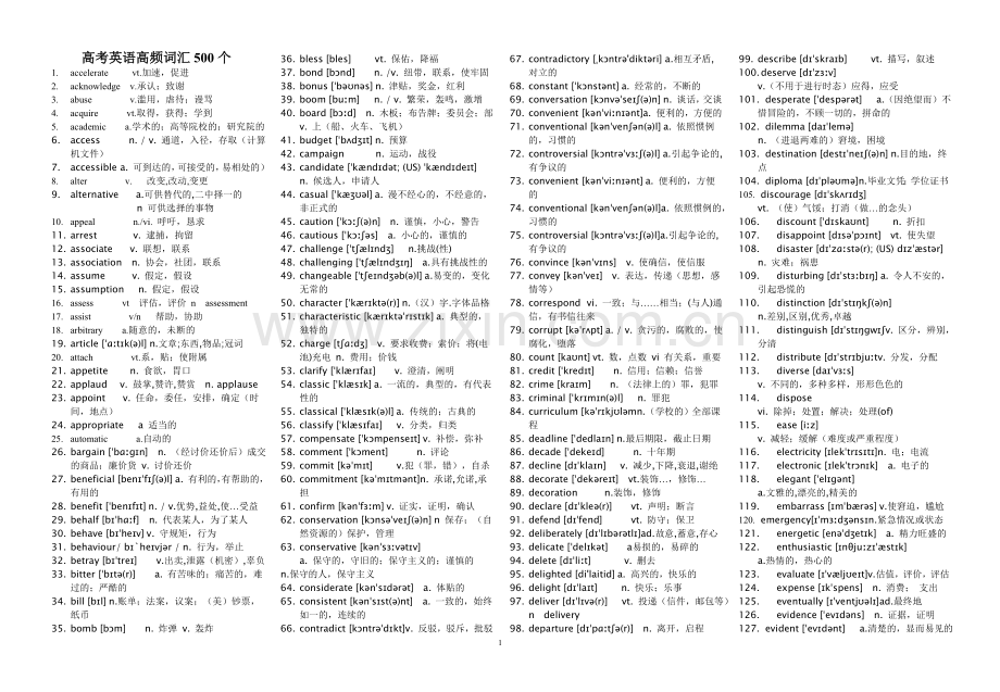 高考英语高频词汇500个.doc_第1页