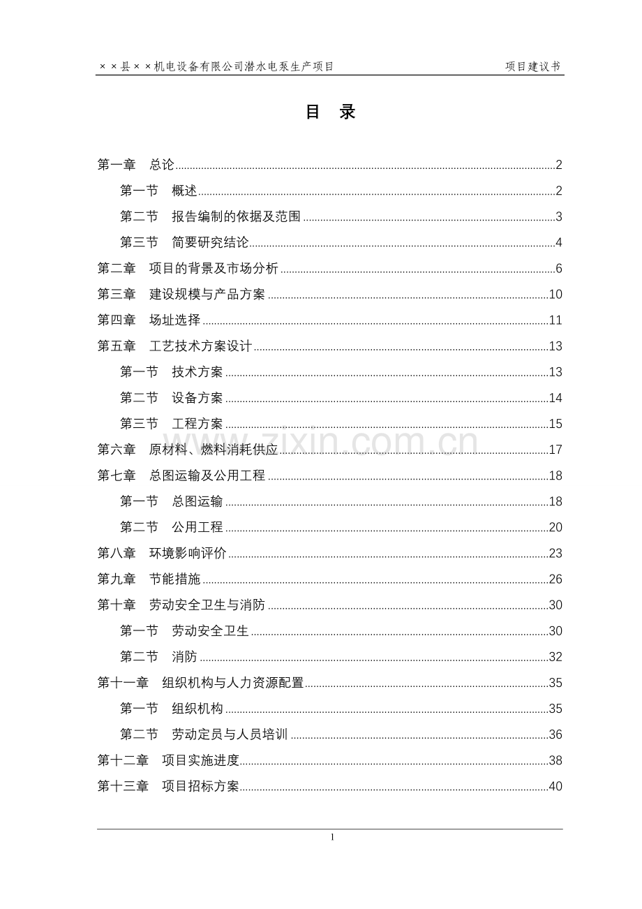 潜水电泵生产项目建设可行性研究报告(代建设可研报告).doc_第1页