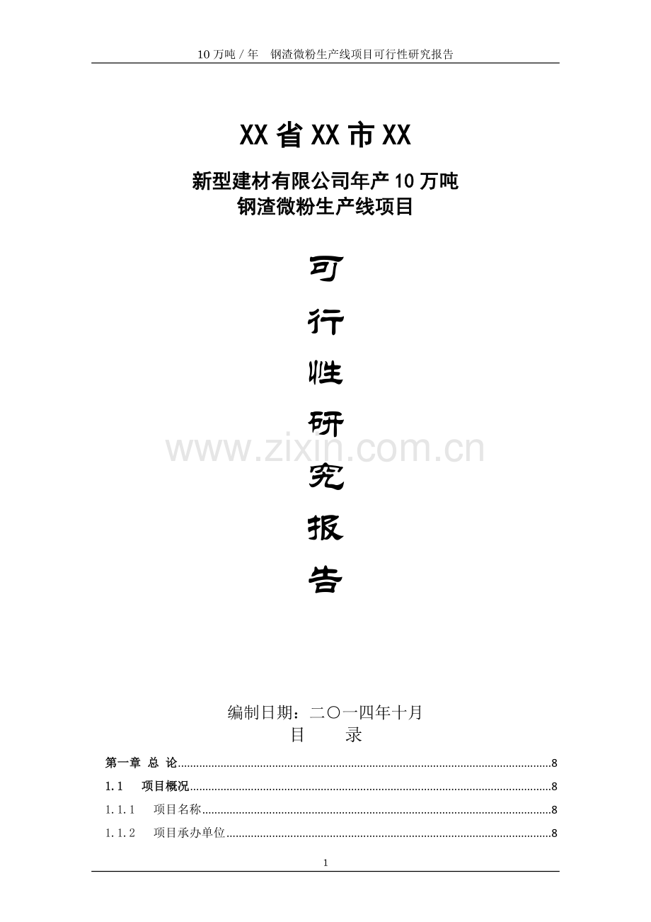 新型建材有限公司年产10万吨钢渣微粉生产线项目投资可行性研究论证报告.doc_第1页