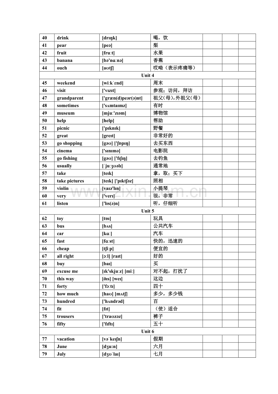 山东科技版小学英语四年级下册词汇表带音标.doc_第2页