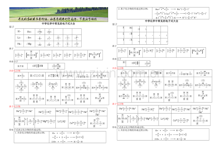 中学化学中常见的电子式大全.docx_第1页