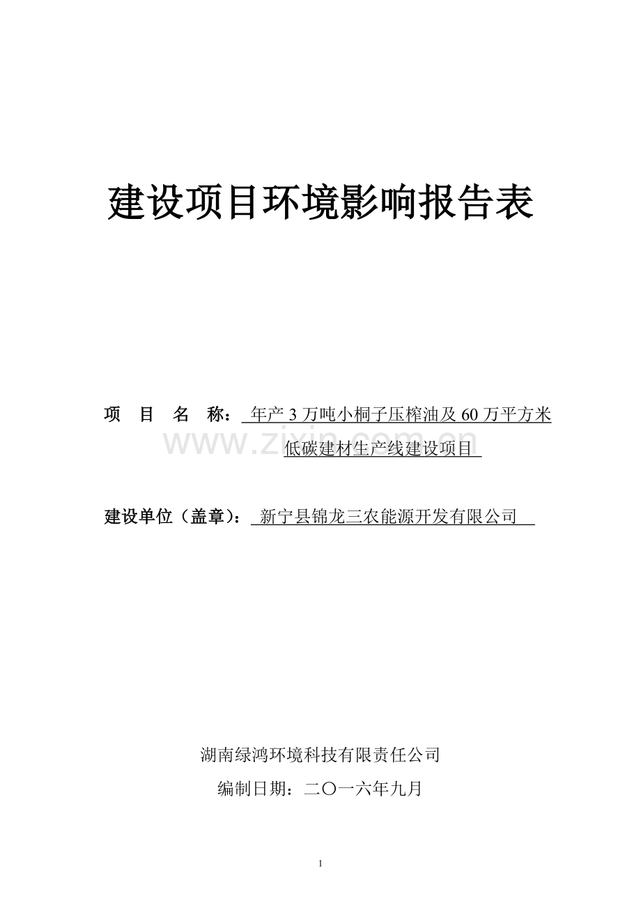 年产3万吨小桐子压榨油及60万平方米低碳建材生产线建设项目建设项目环境影响报告表.doc_第1页