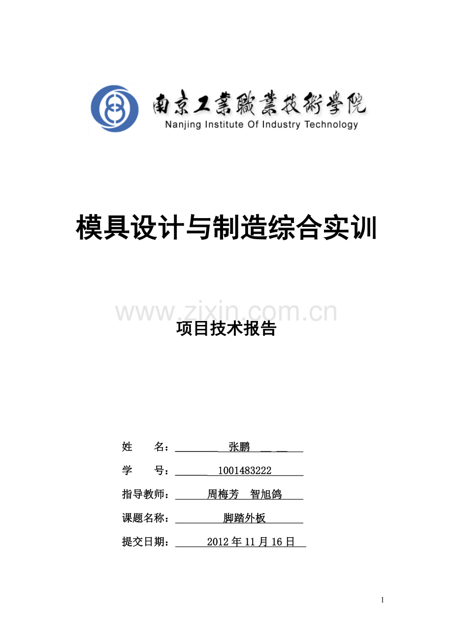 模具设计与制造综合实训项目技术报告(格式)工程类资料.doc_第1页