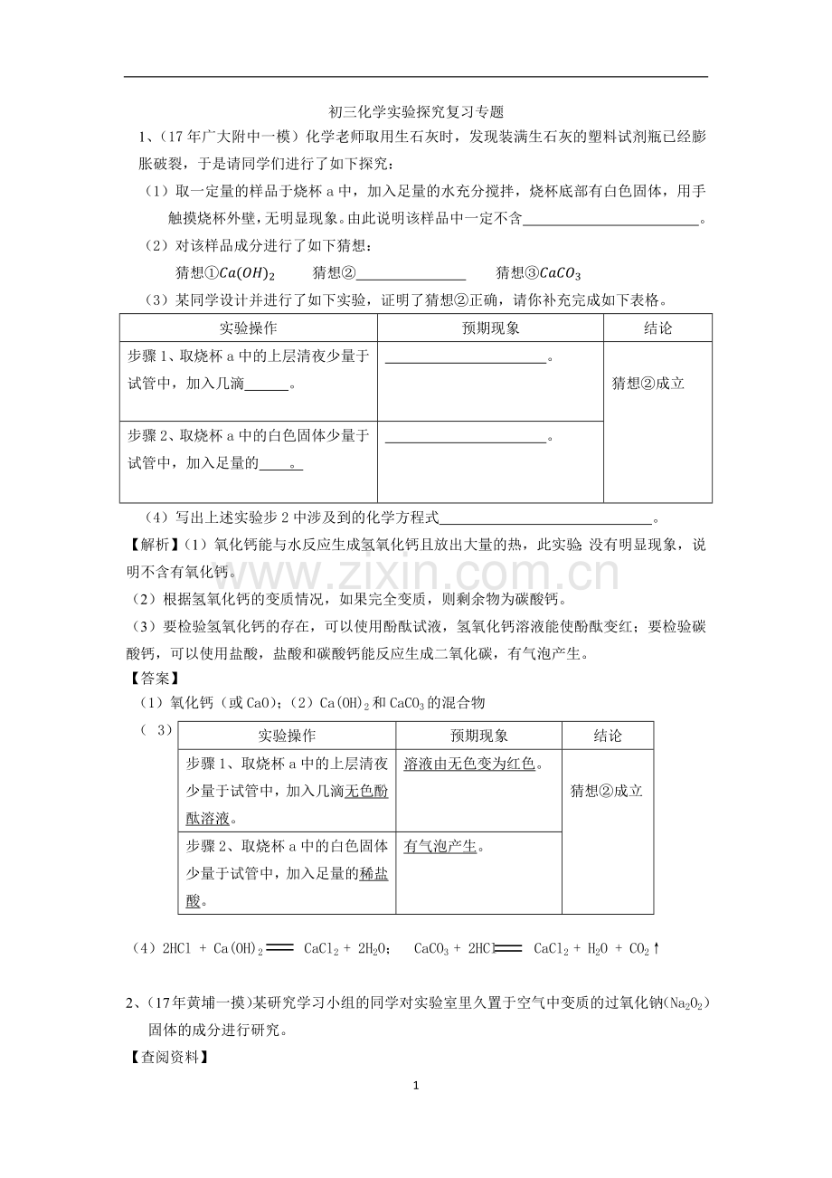 初三化学探究复习专题.doc_第1页