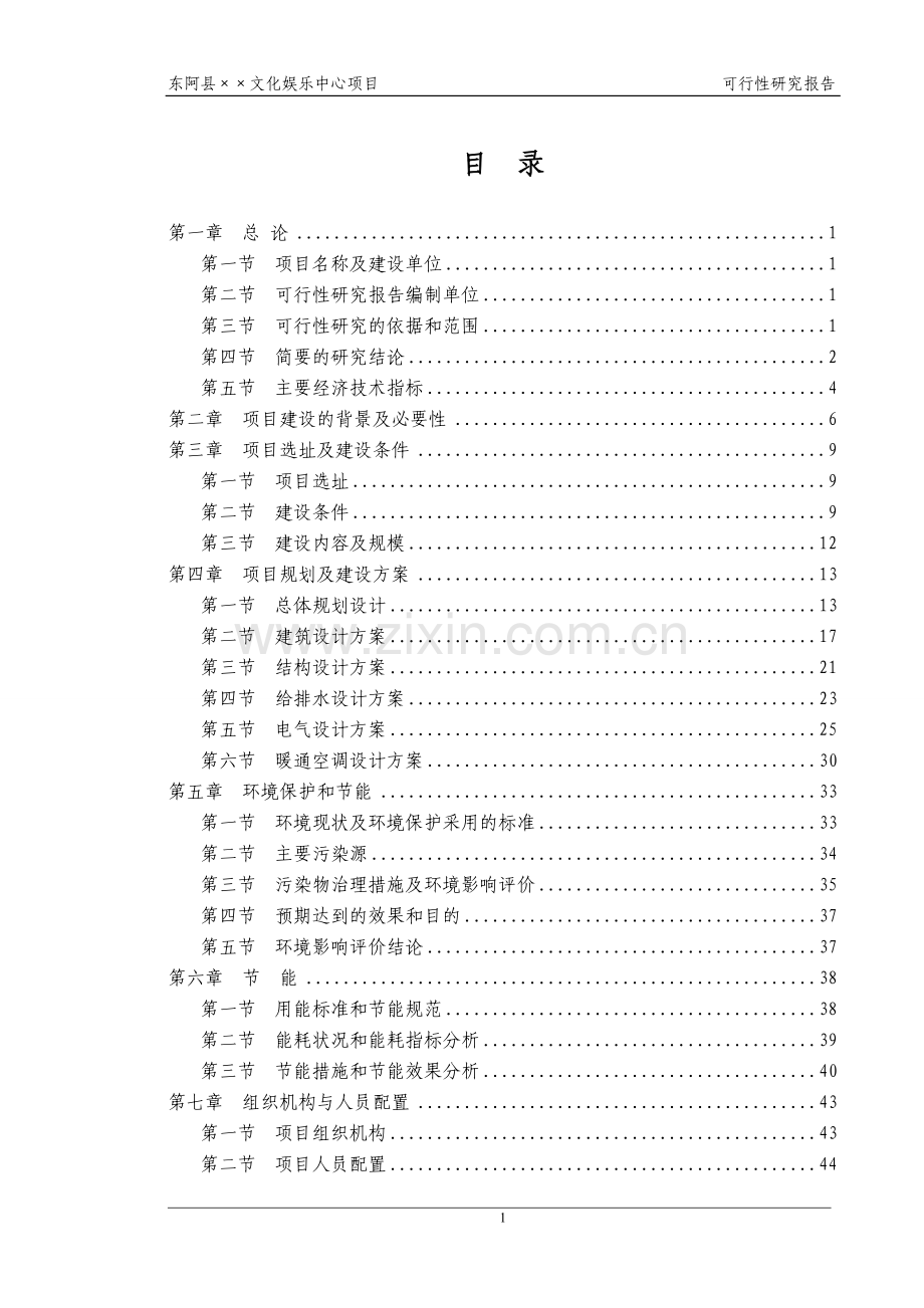 山东省东阿县××文化娱乐中心项目可行性研究报告.doc_第1页