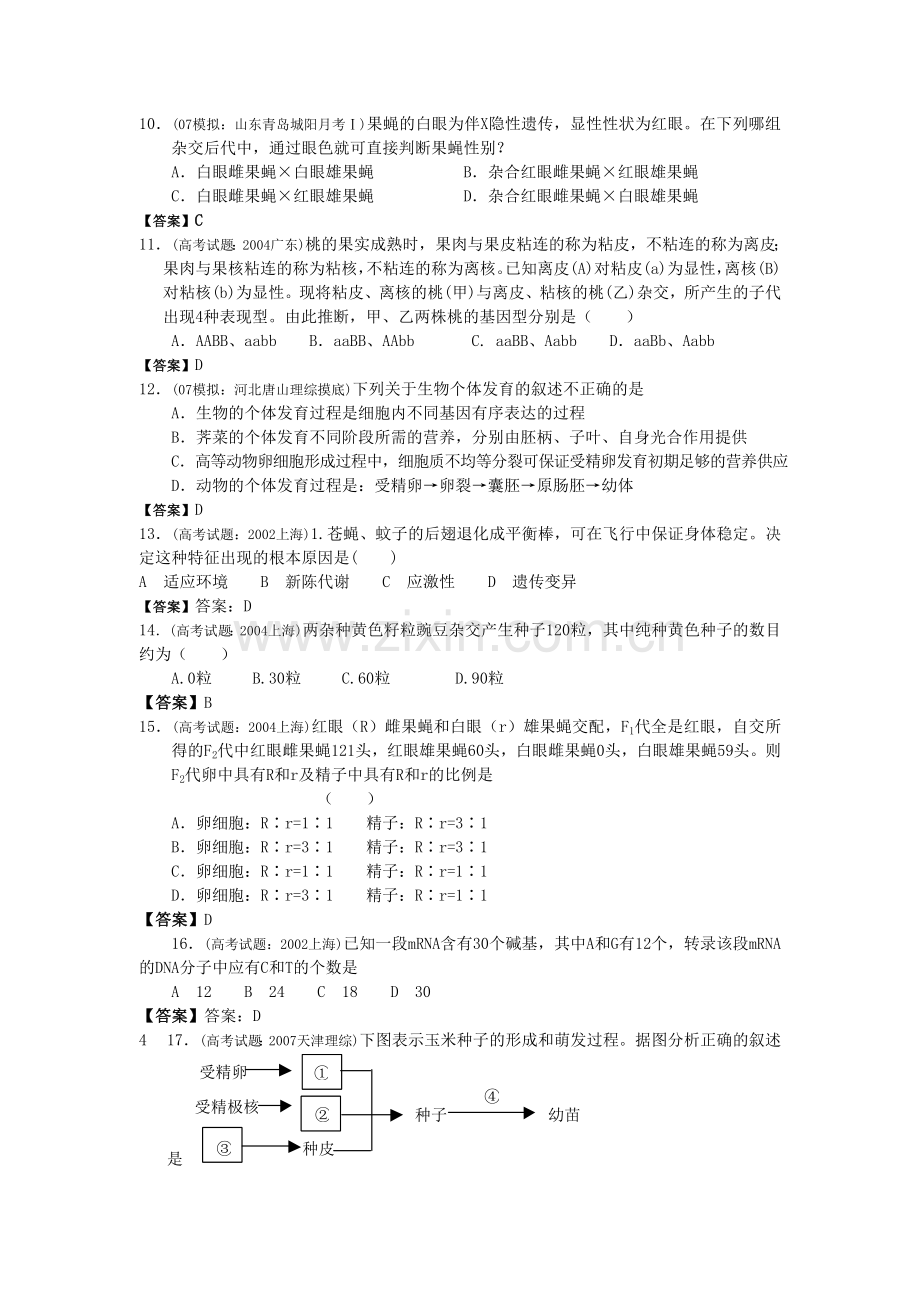 高三生物一轮复习单元测试(遗传规律部分).doc_第3页