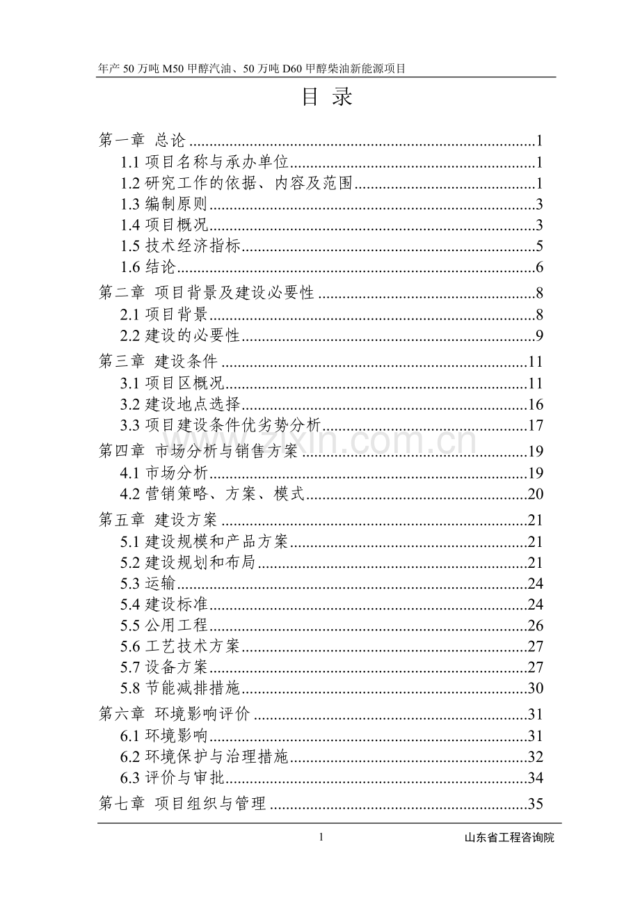 年产50万吨m50甲醇汽油、50万吨d60甲醇柴油新能源项目可行性报告.doc_第1页