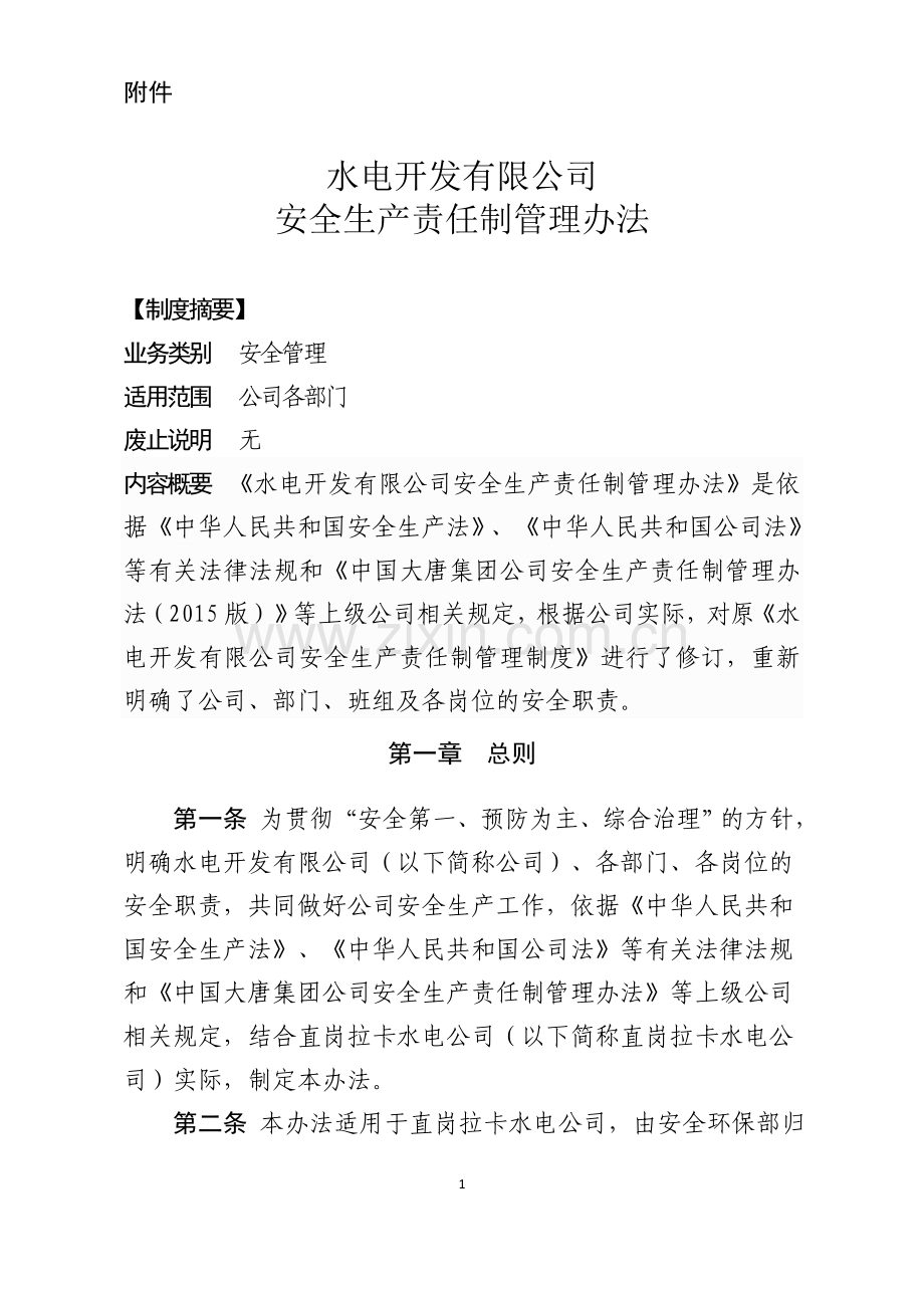 水电开发有限公司安全生产责任制管理办法.doc_第1页