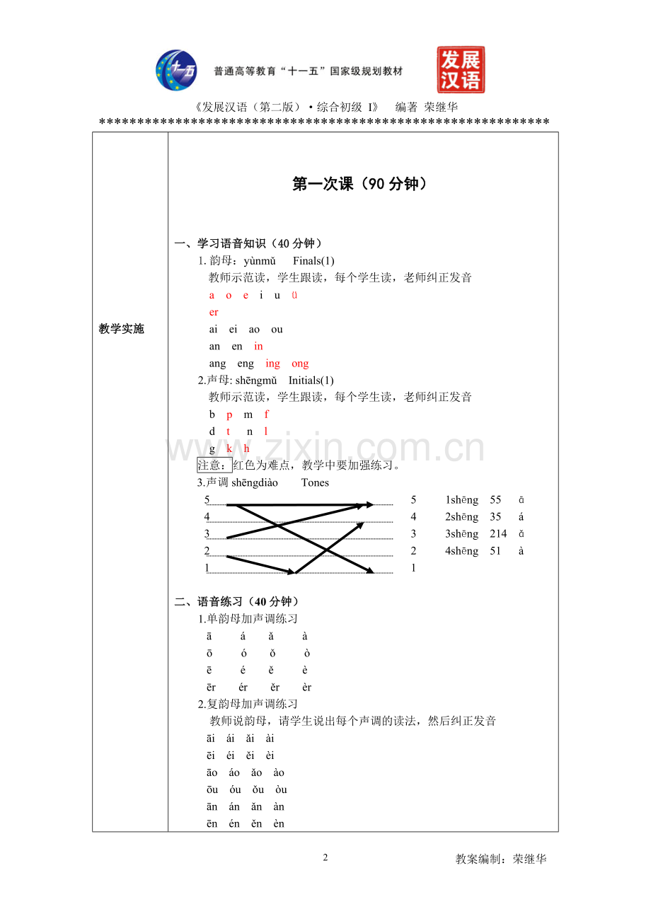 发展汉语初级综合1：第1课教案(荣继华).doc_第2页