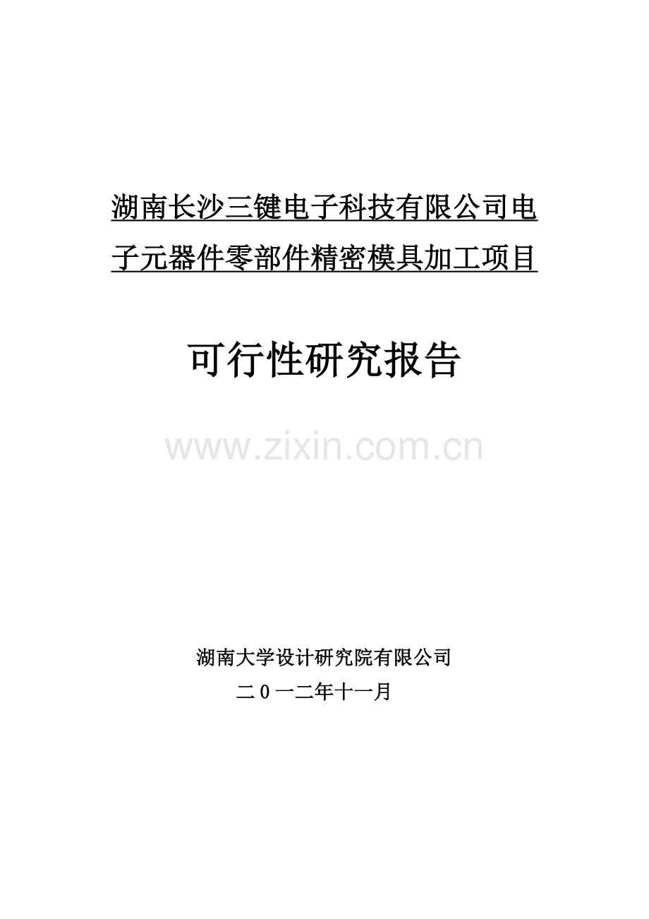 湖南长沙三键电子科技有限公司电子元器件零部件精密模具加工项目.doc_第1页