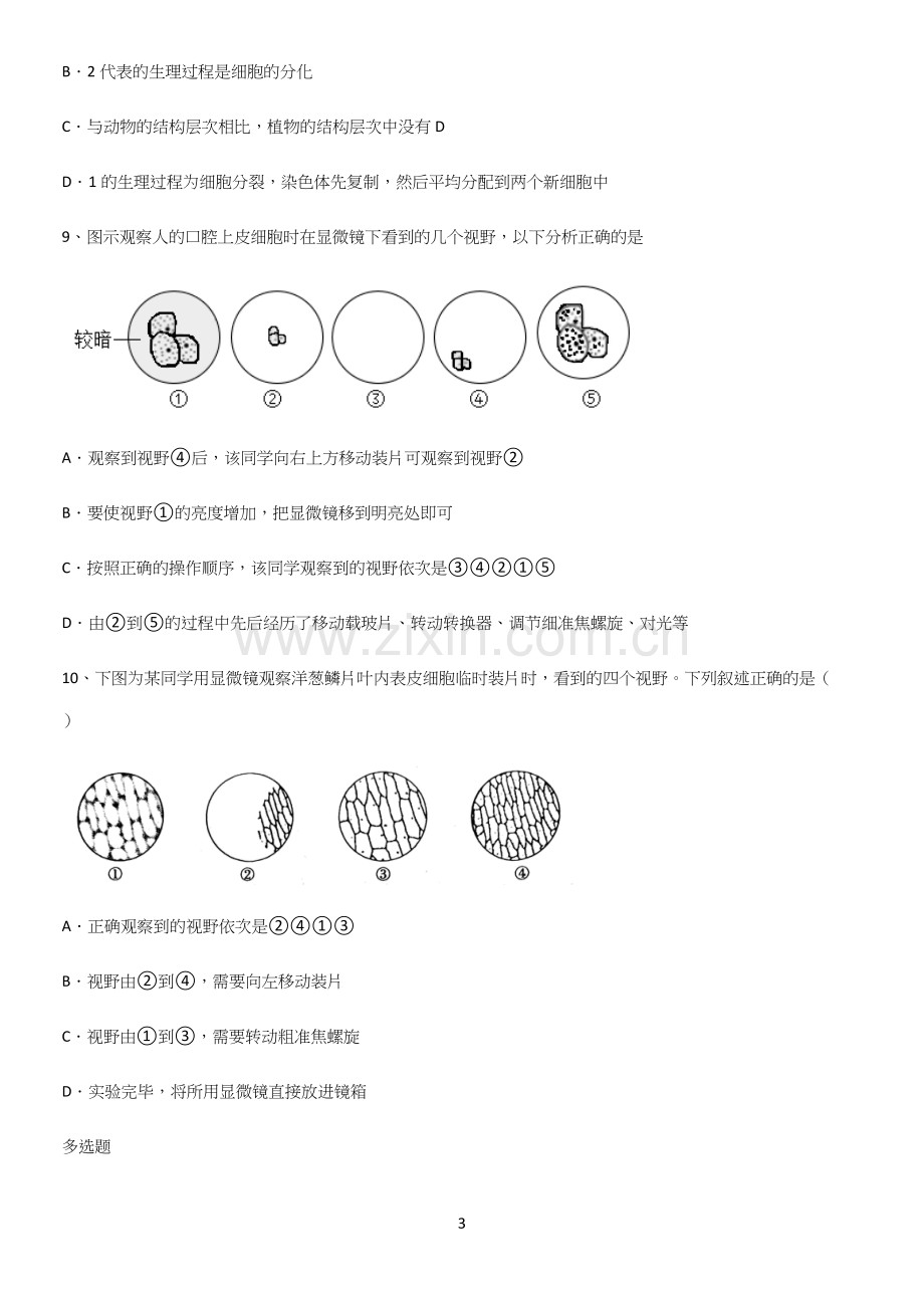 通用版初中生物七年级上册第二单元生物体的结构层次知识点汇总.docx_第3页