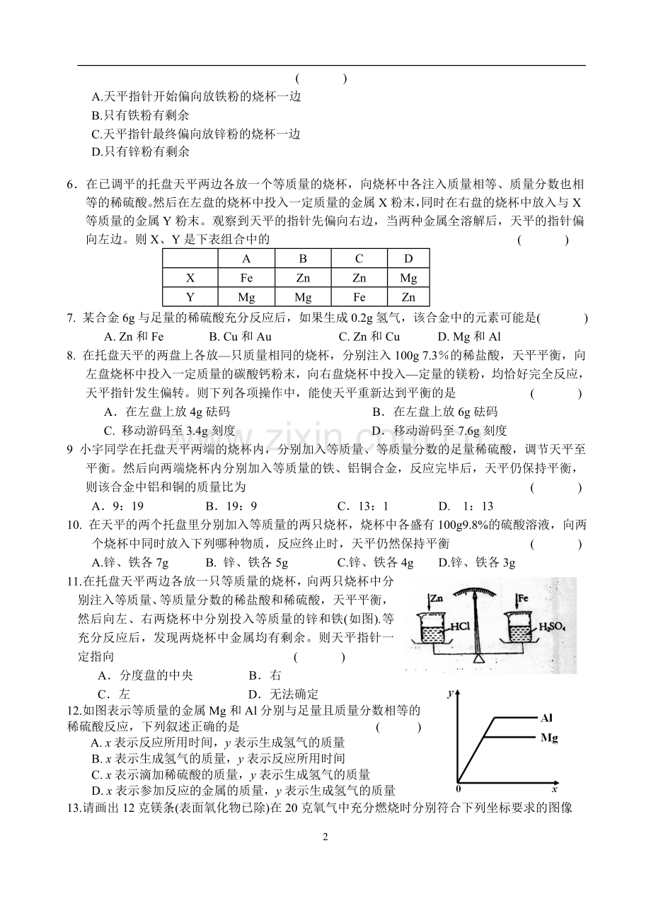 初三化学重点金属与酸.doc_第2页