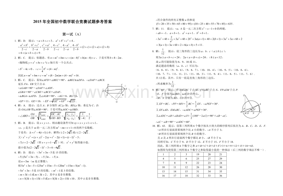 2015年全国初中数学联合竞赛试题及参考答案.doc_第3页