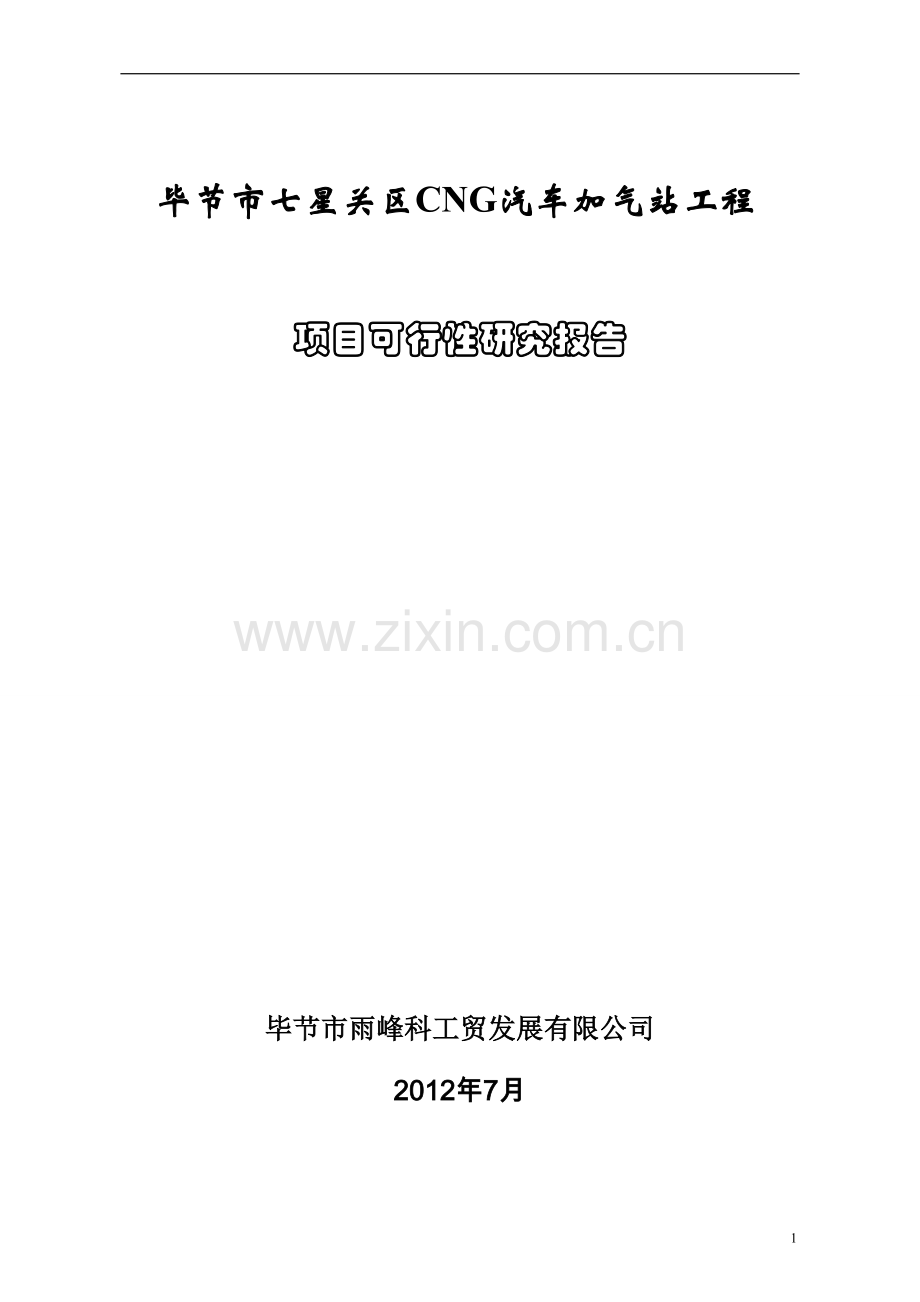 毕节市雨峰cng汽车加气站工程可行性分析报告.doc_第1页