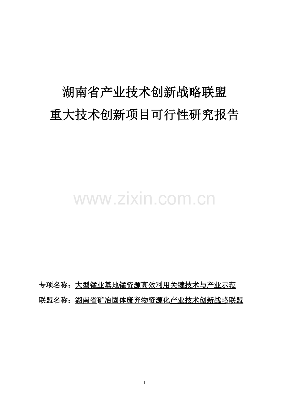 大型锰业基地锰资源高效利用关键技术与产业示范可行性报告.doc_第1页