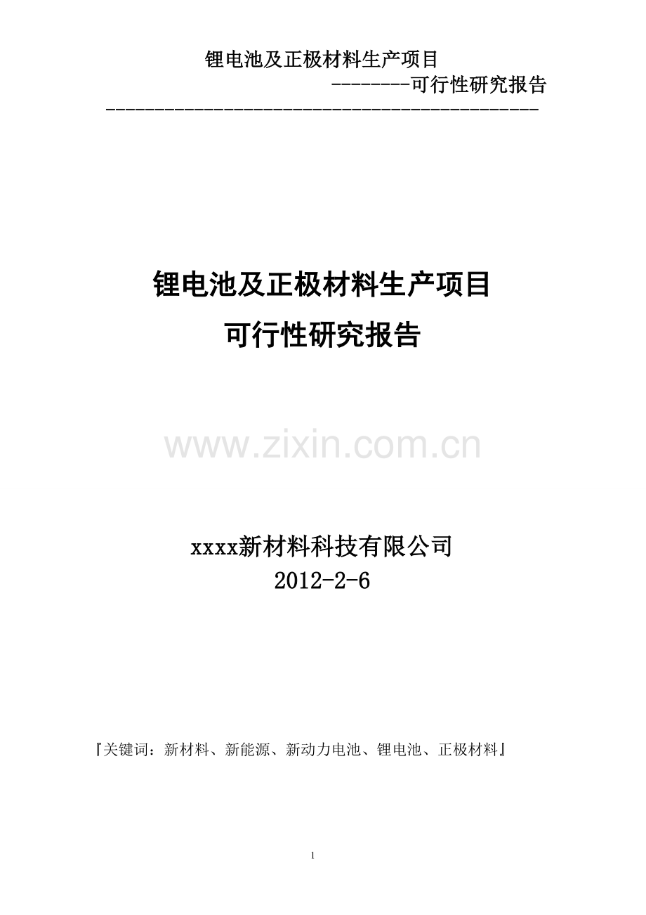 锂电池及正极材料生产可行性研究报告书.doc_第1页