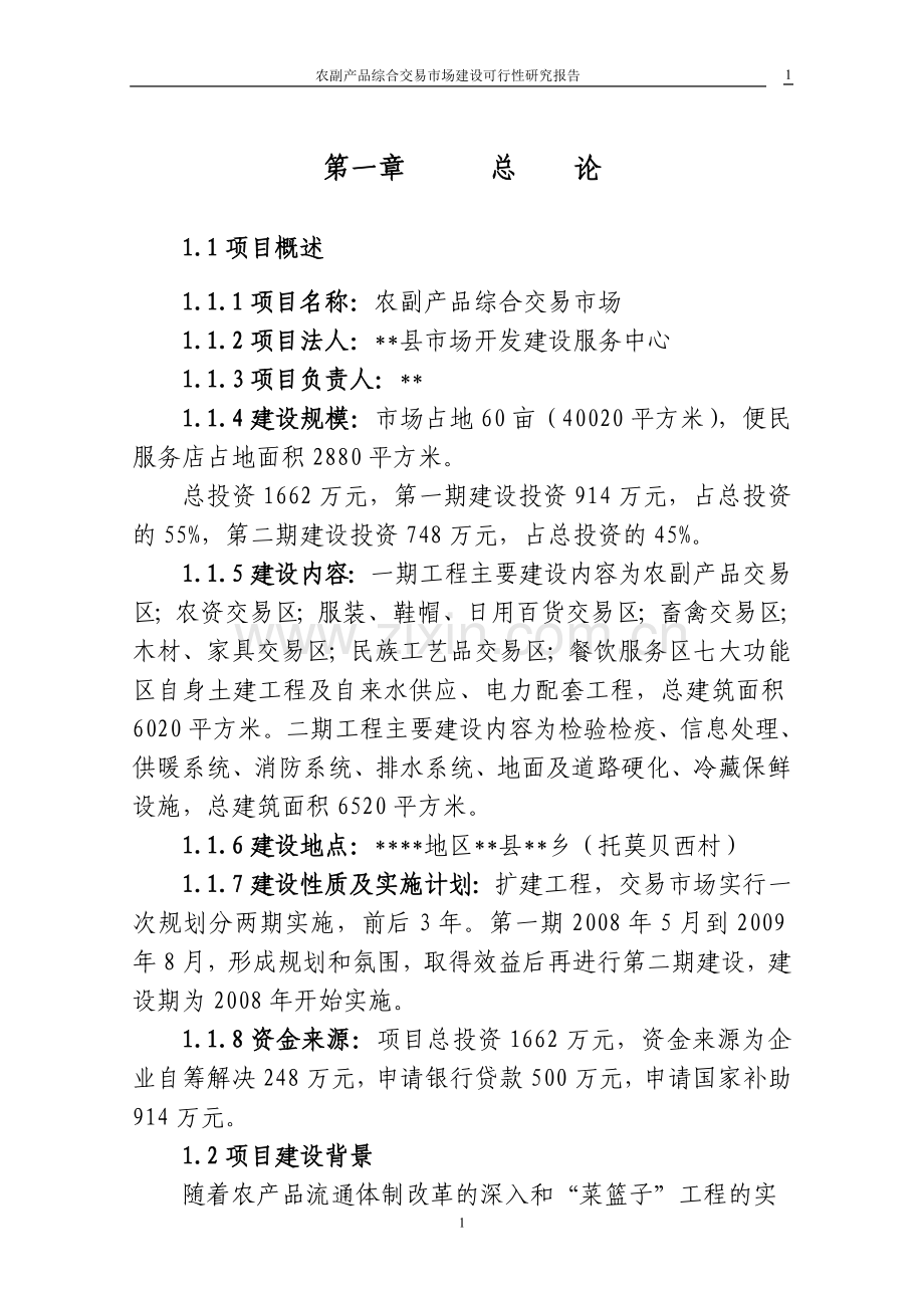 农副产品综合交易市场可行性分析报告.doc_第1页