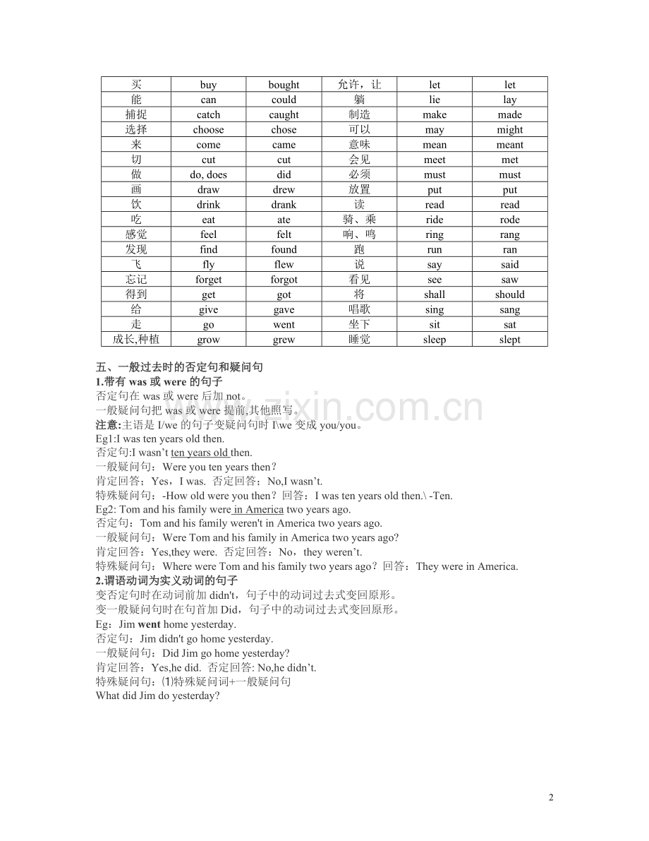 初中一般过去时讲解及训练.doc_第2页