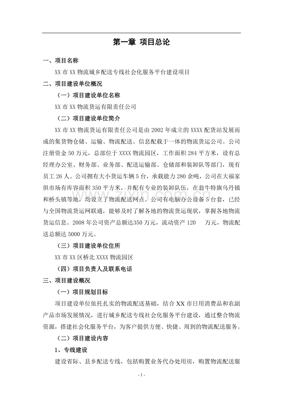 物流配送城乡专线社会化服务平台建设项目立项可行性报告.doc_第1页