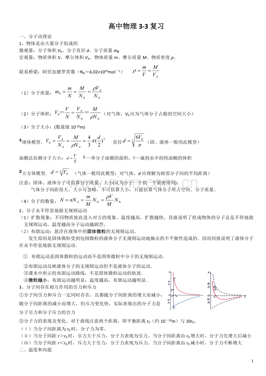 高三物理3-3复习+计算题练习.doc_第1页